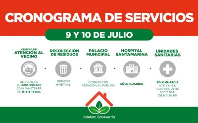 CRONOGRAMA DE SERVICIOS PARA EL JUEVES 9 Y VIERNES 10 DE JULIO