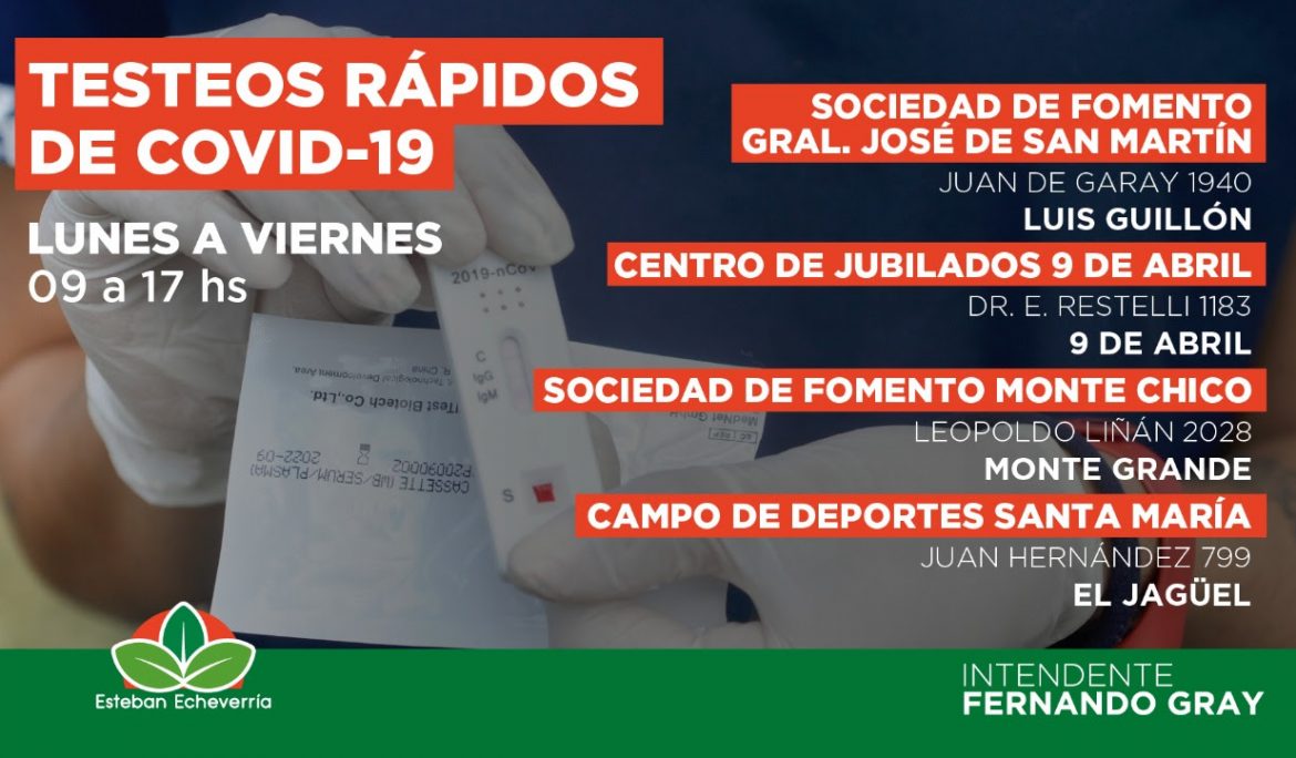 ESTA SEMANA CONTINÚAN LOS OPERATIVOS DE TESTEO RÁPIDO