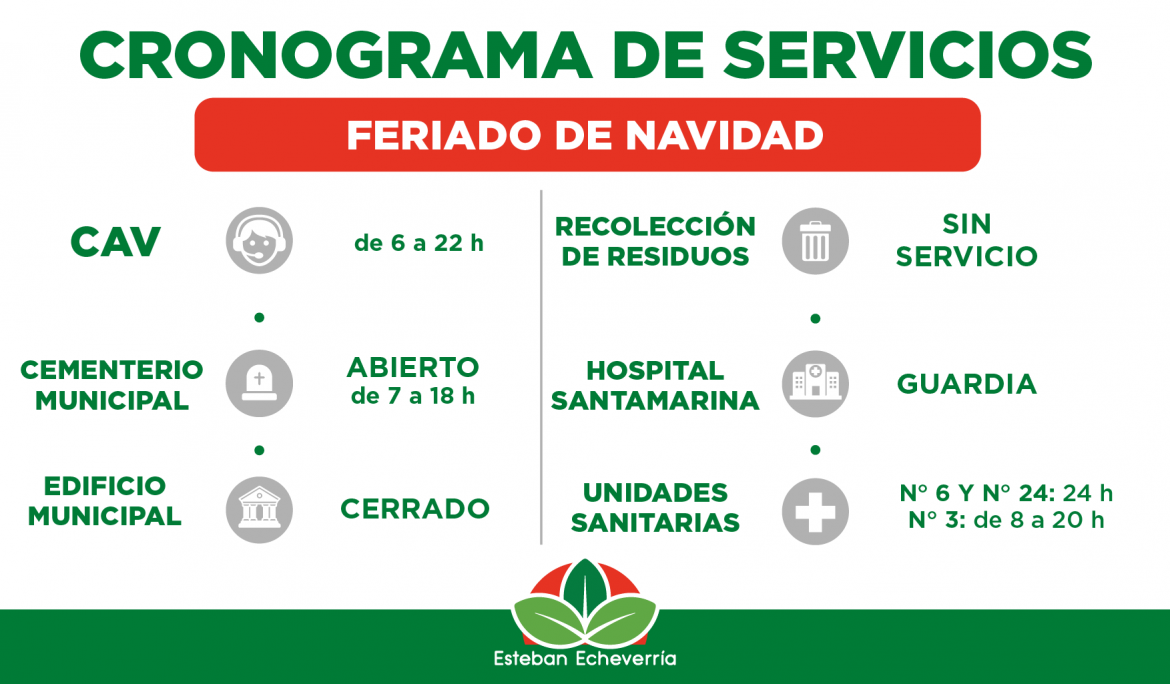 CRONOGRAMA DE SERVICIOS DURANTE EL FERIADO DEL DÍA DE NAVIDAD