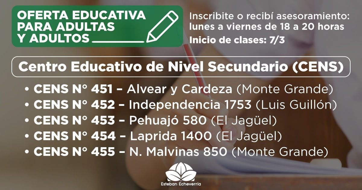 OFERTA EDUCATIVA PARA ADULTAS Y ADULTOS EN ESTEBAN ECHEVERRÍA