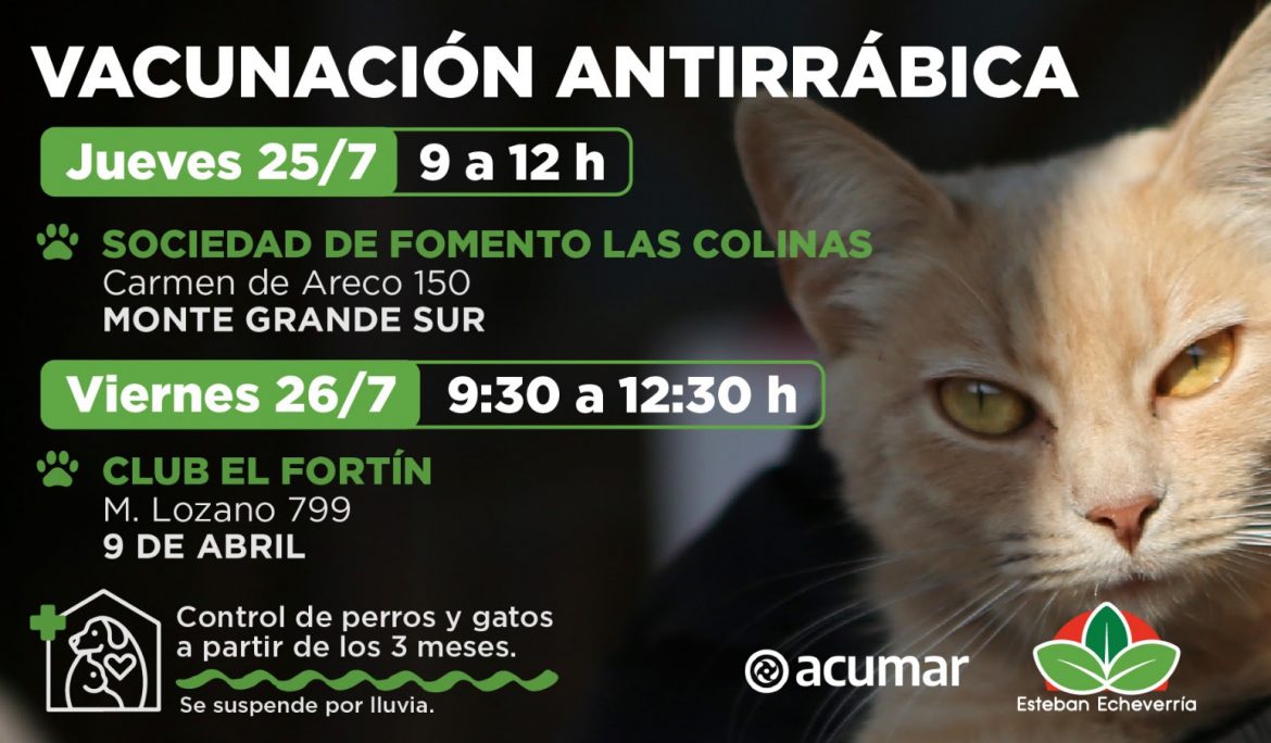 OPERATIVO DE VACUNACIÓN ANTIRRÁBICA PARA MASCOTAS EN 9 DE ABRIL Y MONTE GRANDE SUR