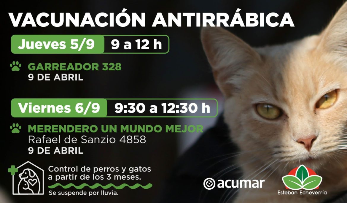 NUEVAS JORNADAS DE VACUNACIÓN ANTIRRÁBICA EN 9 DE ABRIL