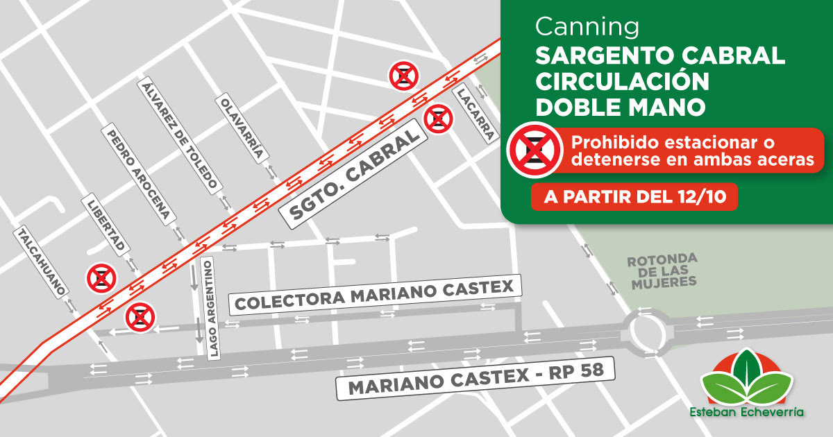 CANNING: SARGENTO CABRAL TENDRÁ CIRCULACIÓN DOBLE MANO Y ESTARÁ PROHIBIDO ESTACIONAR Y DETENERSE EN AMBOS LADOS