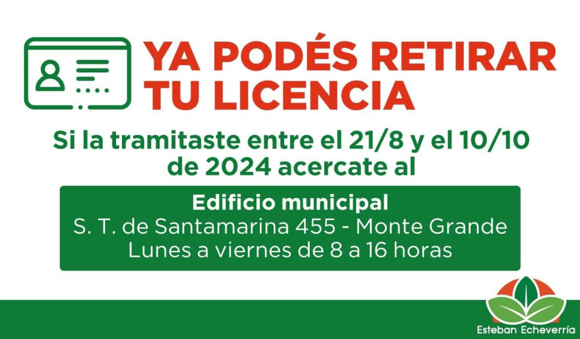 LICENCIA DE CONDUCIR: QUIENES LA TRAMITARON ENTRE AGOSTO Y OCTUBRE YA PUEDEN RETIRARLA EN EL EDIFICIO MUNICIPAL