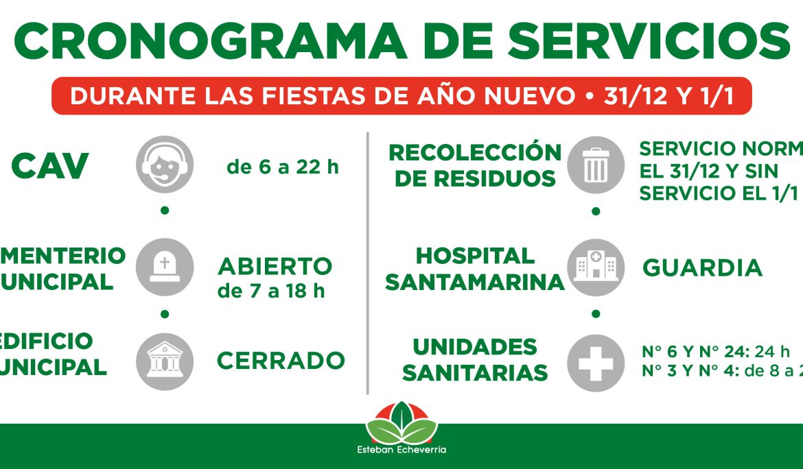 CRONOGRAMA DE SERVICIOS MUNICIPALES DURANTE LAS FIESTAS DE AÑO NUEVO